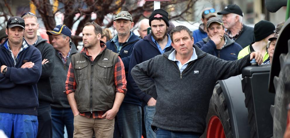 Groundswell supporters listen as Jock Allison addresses the crowd in Mosgiel. PHOTO: CHRISTINE O...