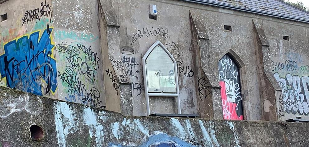 The Torpedo Boat Museum has been covered in graffiti for months. Photo: Dudley Jackson 