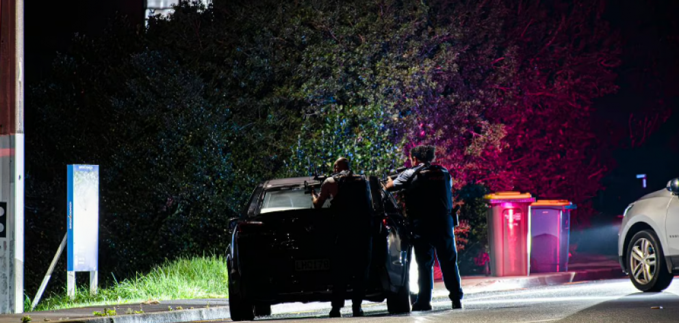Armed police were called to Triangle Rd in the suburb of Massey late last night. Photo: NZ Herald 