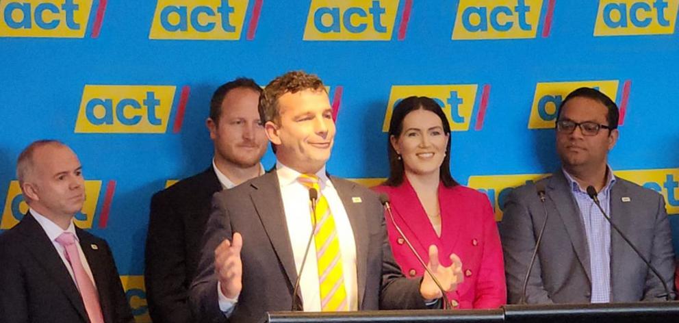 Leader David Seymour launches the Act New Zealand party list, flanked by (from left) Todd...