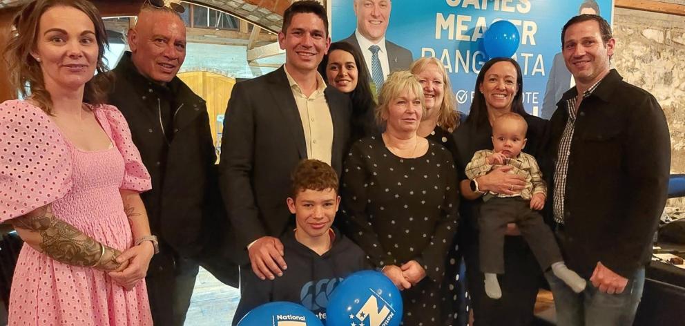 Rangitata MP elect James Meager (third from left) with family on election night. From left -...