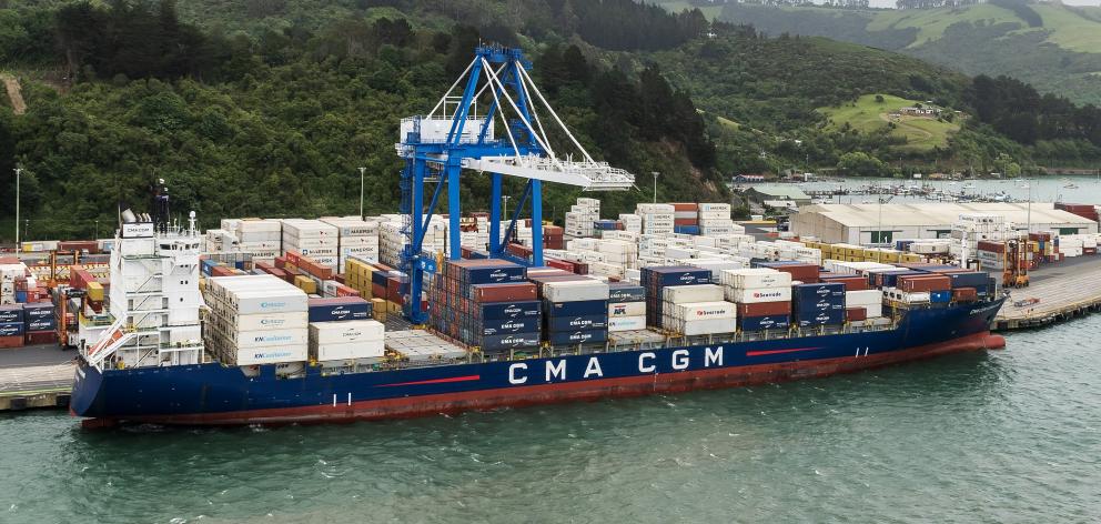 New weekly ship 'CMA CGM Semarang' prepares to leave Port Chalmers yesterday. PHOTO: SUPPLIED