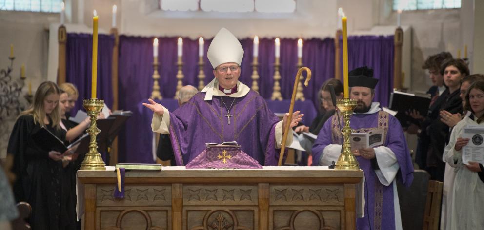 Anglican Bishop of Dunedin the Rt Rev Steven Benford leads the commemoration service of Rev...