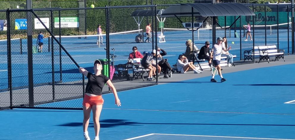 Charlie Byers, 18, prepares to serve in the women’s doubles A-grade final. PHOTOS: SUPPLIED