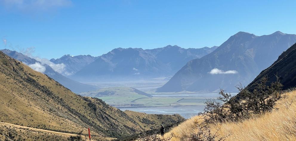The views of the Rakaia River heading toward Turtons Saddle on the way to A-Frame Hut along the...