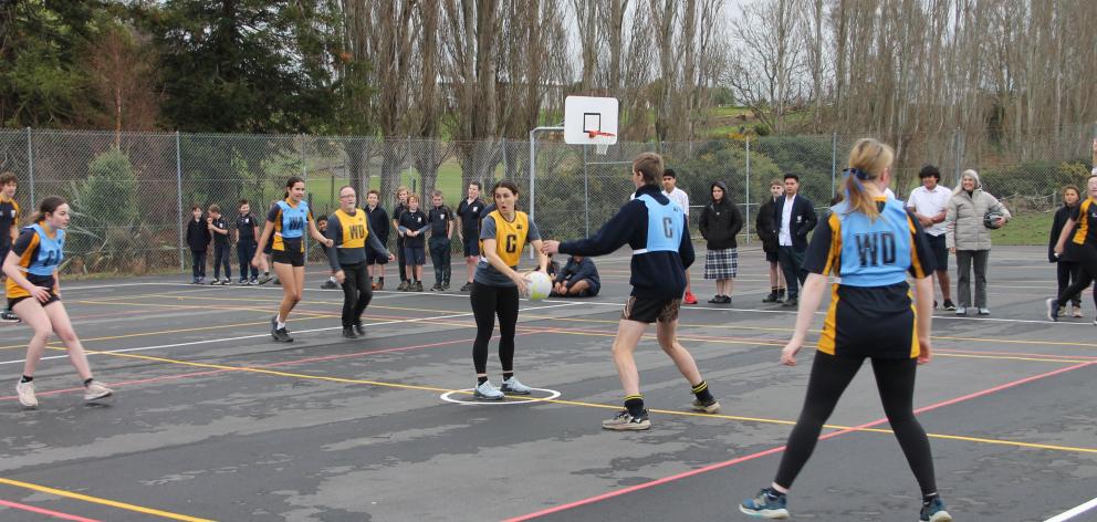 The Catlins Area School staff and pupils celebrated the opening of their new sports courts last...