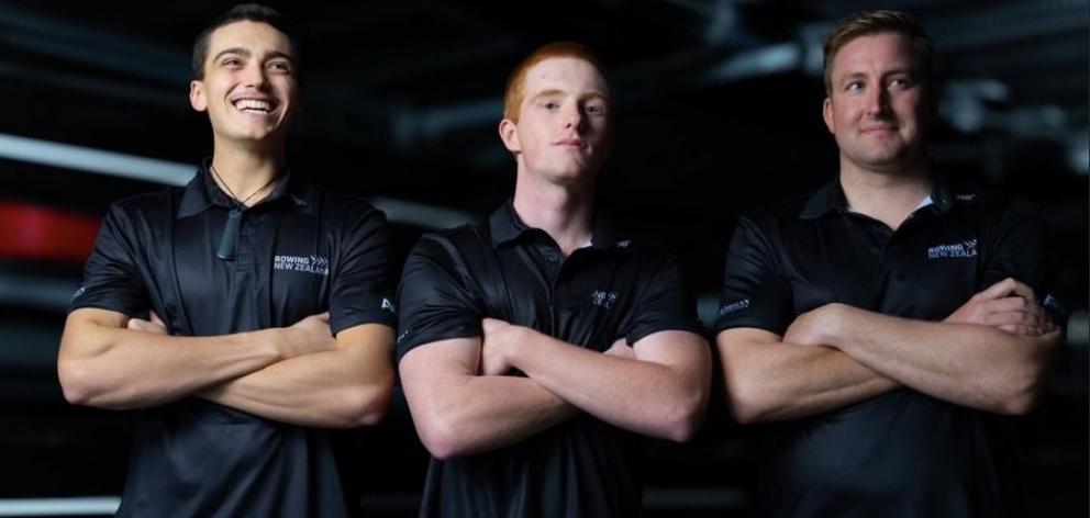 Marley King Smith, left, with his double sculls teammate, James Dimock, centre, and NZ U19 lead...