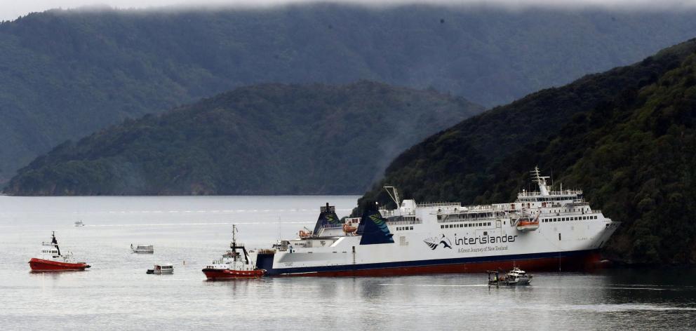 The Aratere aground in Picton on June 22 this year. PHOTO: MARTIN DE RUEYTER
