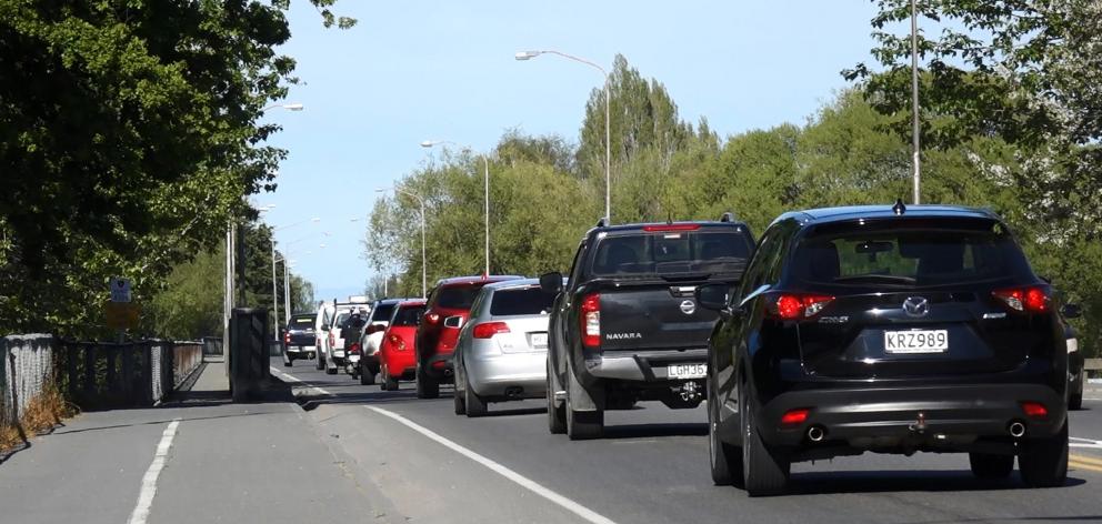 Traffic congestion through Ashburton builds up around the Ashburton River bridge on State Highway...