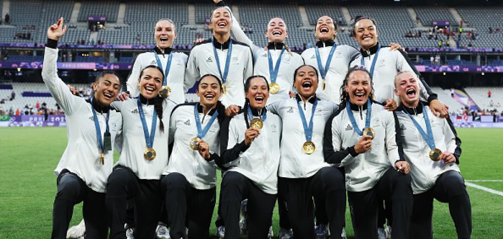 New Zealand's gold medal-winning women's sevens team. Photo: Getty Images