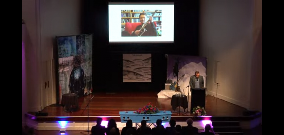 Grant Robertson speaks at the funeral of Dunedin musician Martin Phillipps.