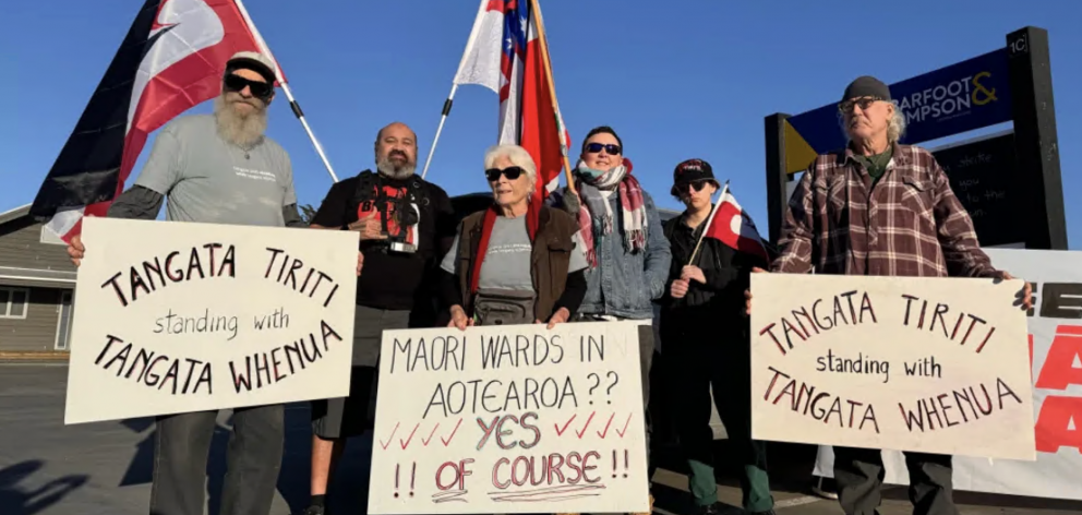 A protest in Kaipara as Te Rūnanga o Ngāti Whātua served the Kaipara District Council with an...