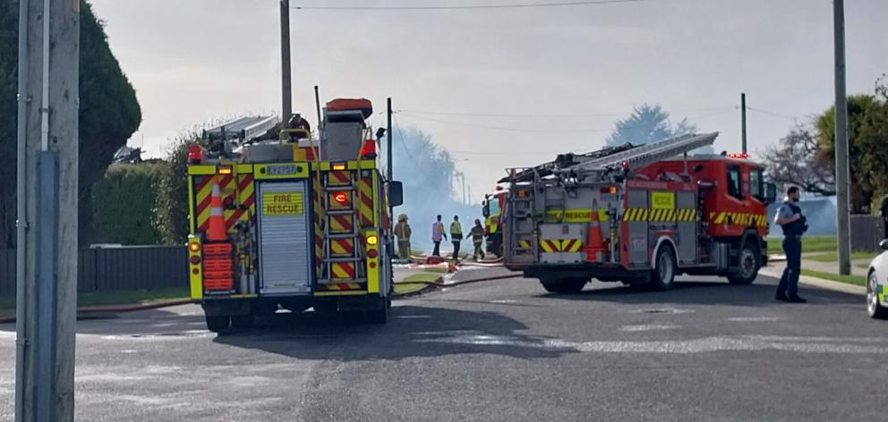 Fire crews and police at the scene this morning. PHOTO LUISA GIRAO