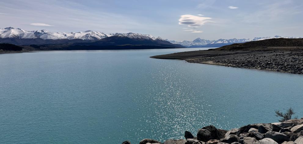 Lake Pūkaki on Thursday. It is now only 2m below its average lake level. PHOTO: SUPPLIED