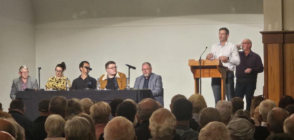 Taking part in Monday’s public meeting are (from left) South Canterbury Drama League board member...