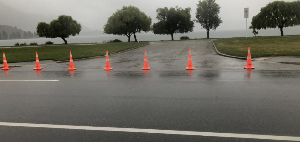 Car parks by the waterfront have been closed off due to the rising lake levels. Photo: Kerrie Waterworth