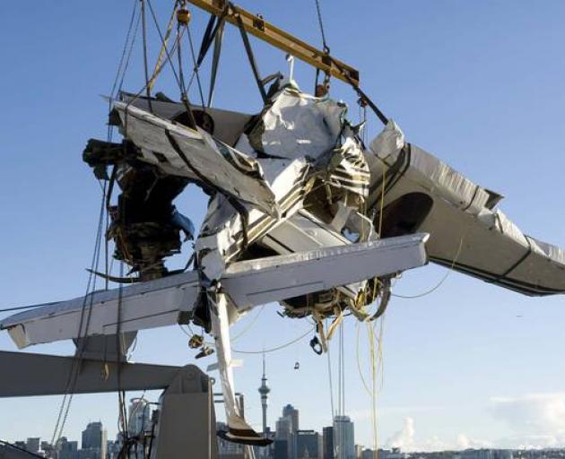 The wreckage of the Hertz' Beechcraft Baron was recovered by the Navy in April 2013. Photo: supplied