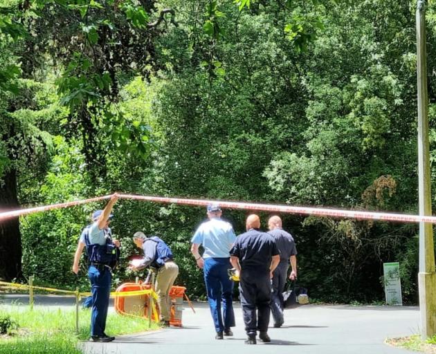 Police have brought stretchers, gumboots and waders into the cordoned off area. Photo: RNZ / Tess...