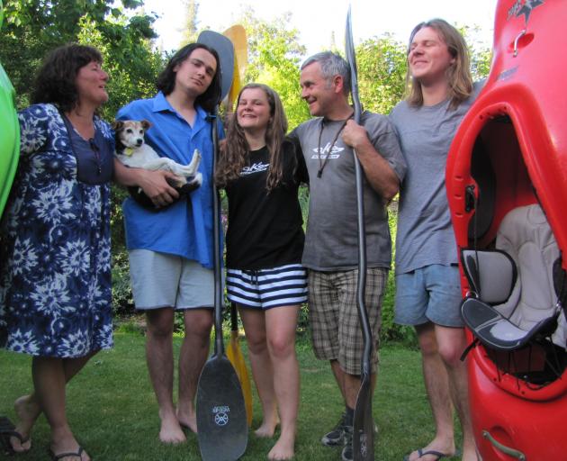 From left: Mary, Otis (18), Lotte (16), Gordon and Max (21) Rayner get ready to head off to the ICF Canoe Freestyle World Championships in Argentina. Nov 19 2017. PHOTO: PAM JONES