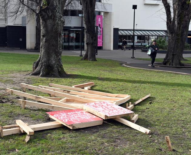 Billboards at the Otago Museum Reserve were damaged. Photo: Linda Robertson