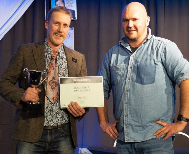 James Hurst (left) was presented the leadership award at the recent New Zealand Young Farmers...