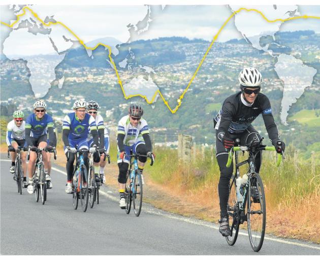 Dunedin man Andrew Nicholson left the city yesterday morning on the final leg of a possible record-setting  ride around the world. PHOTO: STEPHEN JAQUIERY