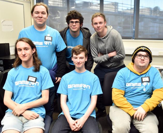 At the game jam are (front from left) Kavanagh College pupils  Christian Irvine (17) and Quinn...