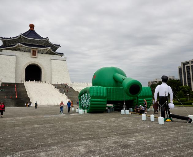 An installation at Chiang Kai-shek Memorial Hall in Taiwan to mark the 30th anniversary of the...