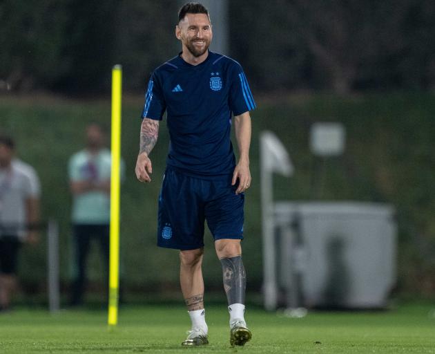 Lionel Messi trains ahead of tomorrow's quarter-final clash with the Netherlands. Photo: Getty...