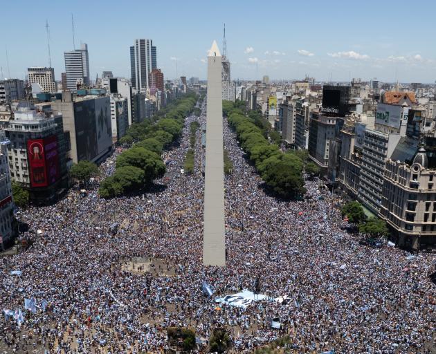 An aerial view of the massive crowd celebrating in the capital Buenos Aires on Tuesday. Photo:...