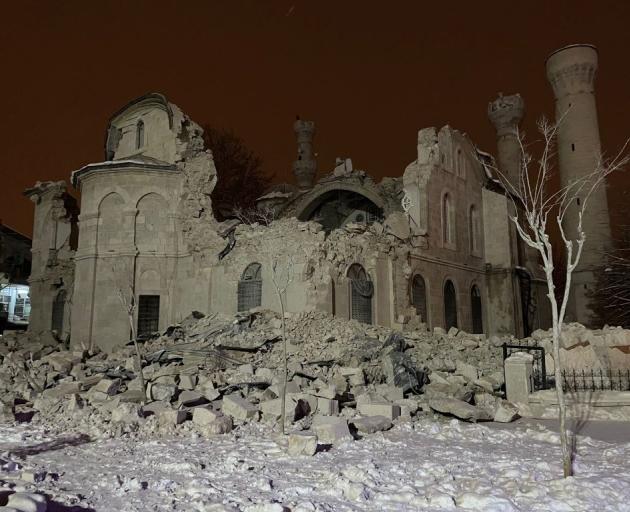 Just part of the historical Yeni Mosque has been left standing in Malatya, Turkey. Photo: Anadolu...