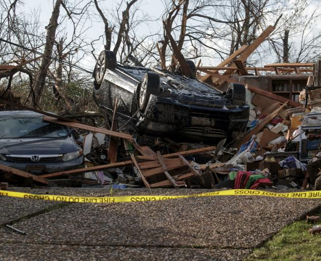 Homes damaged by a tornado are seen on Friday in Little Rock, Arkansas. Photo: Getty Images