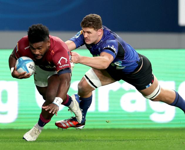 Timoci Tavatavanawai of the Highlanders scores a try during the match against the Blues at Eden...