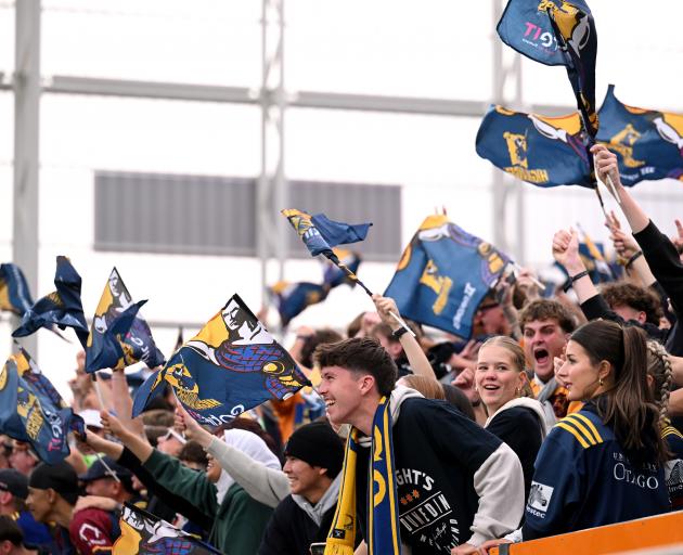 The O-week crowd goes wild during tonight's clash between the Highlanders and the Blues at...