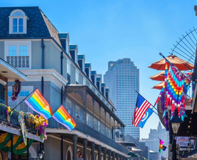 Rainbow flags in Bourbon St. Photo: Getty Images 