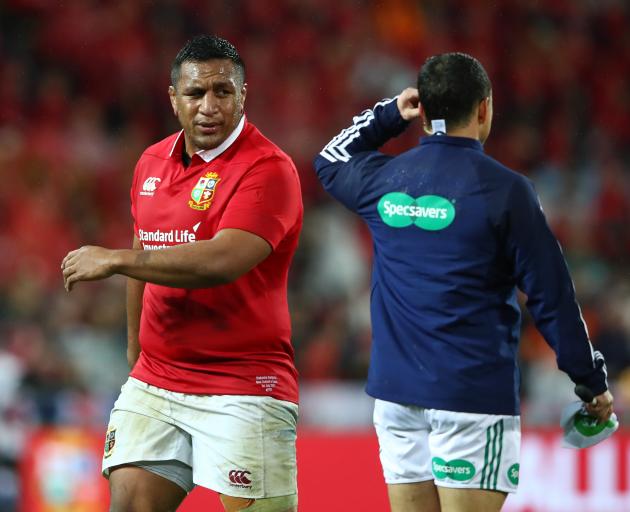 Mako Vunipola leaves the pitch after being shown the yellow card by referee Jerome Garces in the...