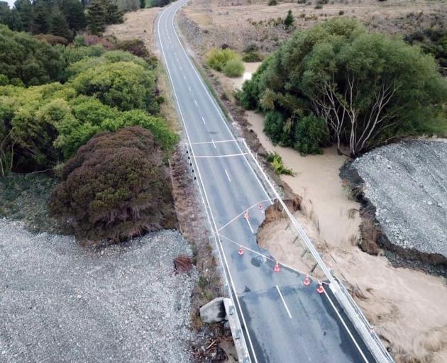 The washout of the Parsons Creek Bridge on SH83 near Otematata. PHOTO: BRETT SMITH