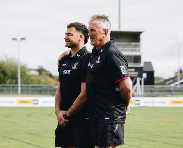 David Havili with Crusaders head coach Rob Penney. Photo: Crusaders 