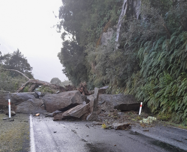 The rockfall near Orman Falls on State Highway 6. Photo: NZTA