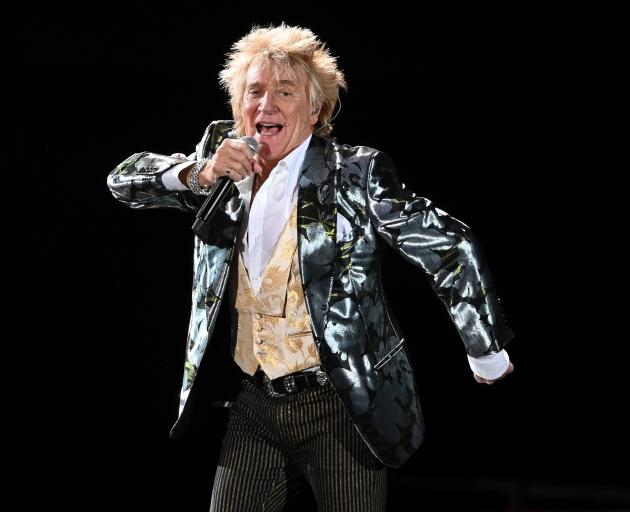 Sir Rod Stewart performs under the roof in Dunedin last night. Photo: Craig Baxter 