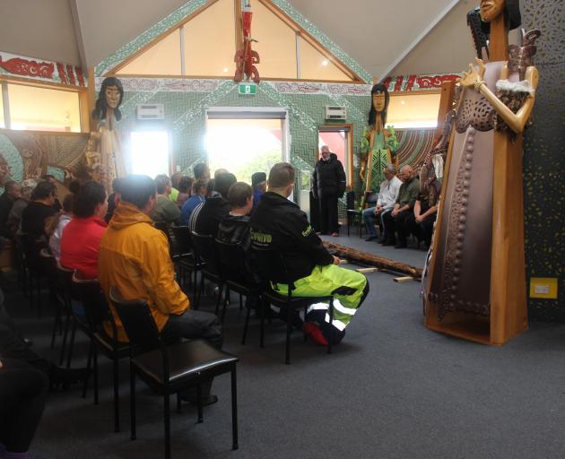 Te Rau Aroha marae chairman Bubba Thompson addresses the volunteers and blesses the McKenzie...