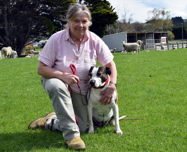 Teacher Elizabeth Prentice hugs her dog Meg — who she rescued from Retired Working Dogs — in...