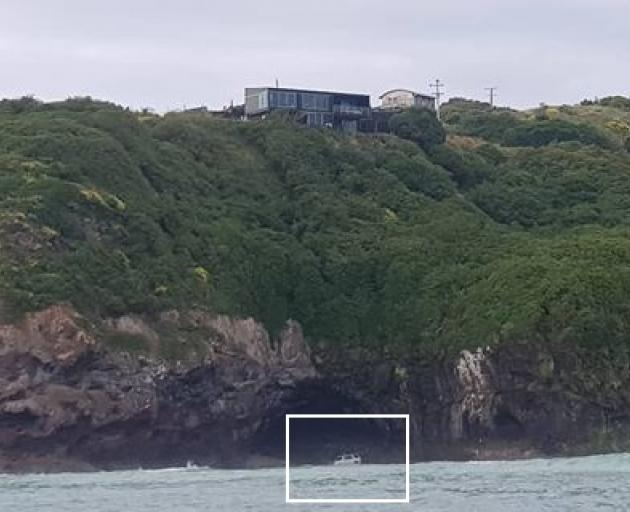 The vehicle (framed) as seen from the ocean. Photo: George Mckinlay