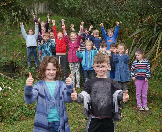 St Leonards School pupils Lucy Riepl (8, front left), Daniel Stephenson (8, front right) and the...