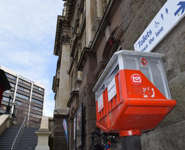 A New Zealand Post post box outside the Municipal Chambers in the upper Octagon yesterday. PHOTO:...