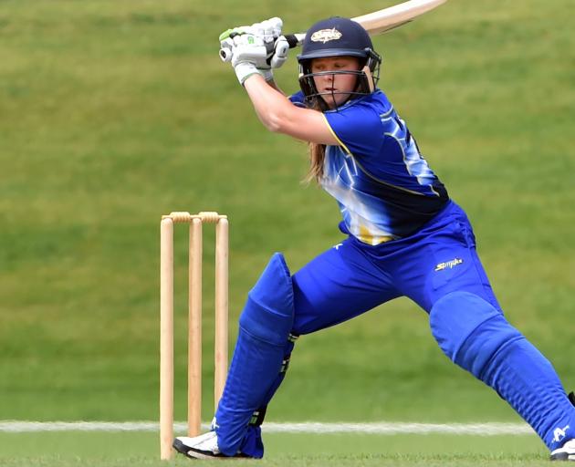 Otago Sparks opening batswoman Leigh Kasperek has her eye on the ball as she prepares to cut during yesterday's match against the Northern Spirit at the University Oval. Photo by Peter McIntosh.