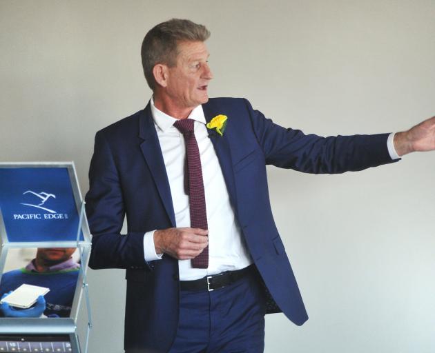 Pacific Edge chief executive David Darling outlines company strategy to shareholders yesterday, at the Dunedin Public Art Gallery. Photo: Christine O'Connor