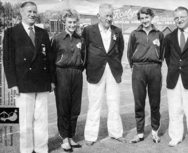 Jimmy Barnes (later Sir James Barnes, mayor of Dunedin), Betty Cuthbert, Jack Mathieson ...