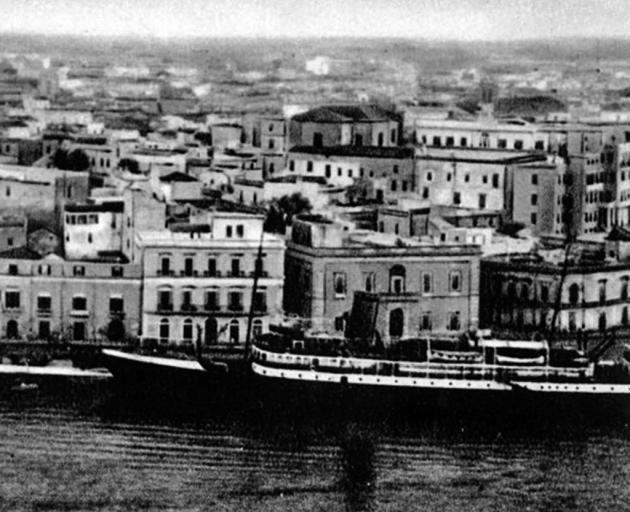 Hellas, as photographed in this postcard of Brindisi. The ship was later sunk in Greek waters.