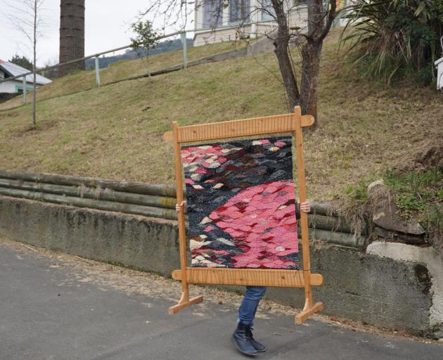 a tapestry representing a science experiment showing healthy and unhealthy coralline marine algae. 